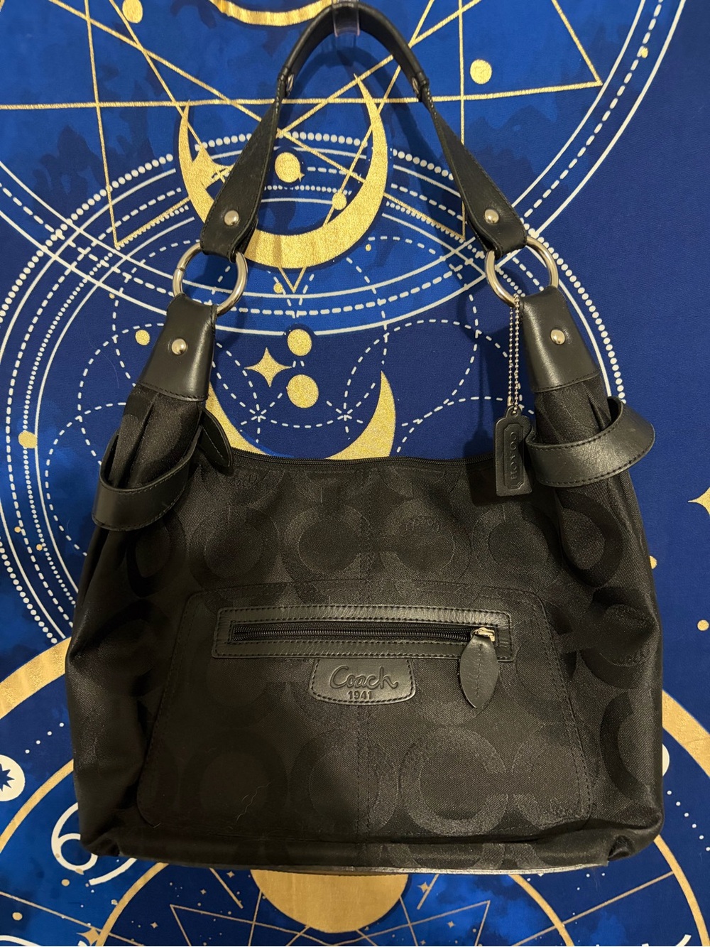 Coach Black Signature Jacquard Hobo Bag